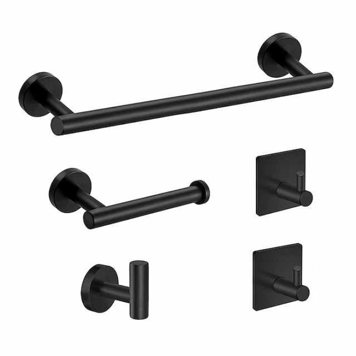 Stainless Steel Clothes And Hats Hook Bathroom Creative Roll Paper Towel Rack Single Pole Towel Rack Set Hook Five Piece Set