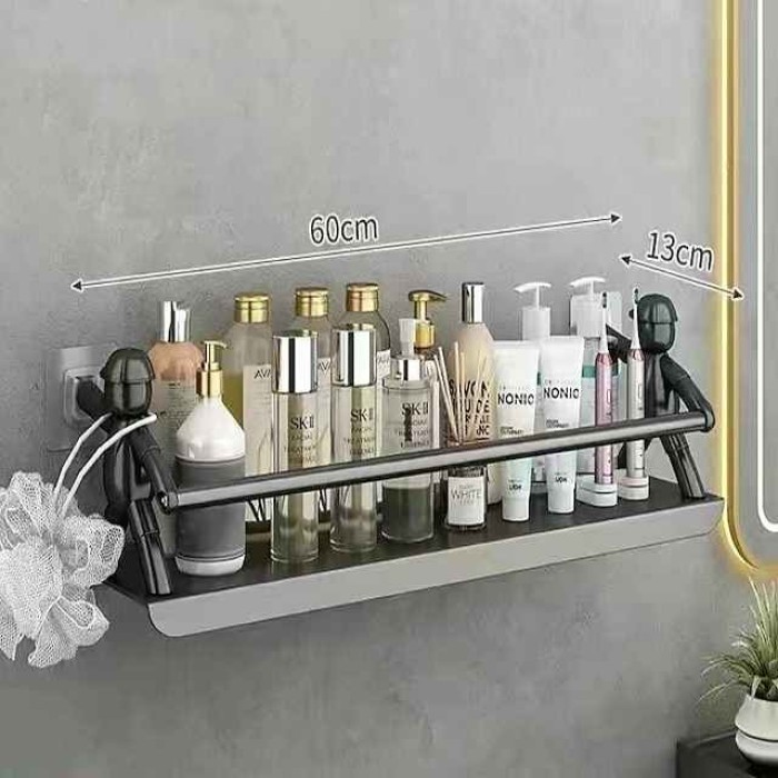 Non Punching Kitchen Small Person Wall Mounted Stainless Steel Storage Rack For Household Dormitory Cosmetics Desktop Kitchen Storage Rack