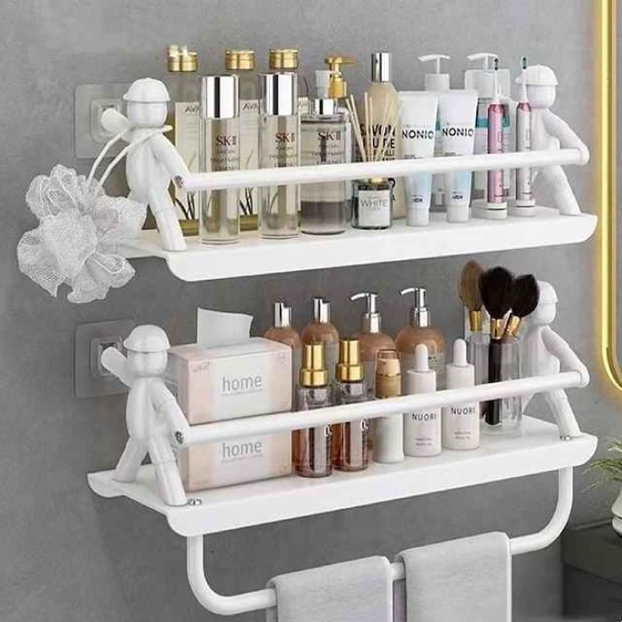 Non Punching Kitchen Small Person Wall Mounted Stainless Steel Storage Rack For Household Dormitory Cosmetics Desktop Kitchen Storage Rack