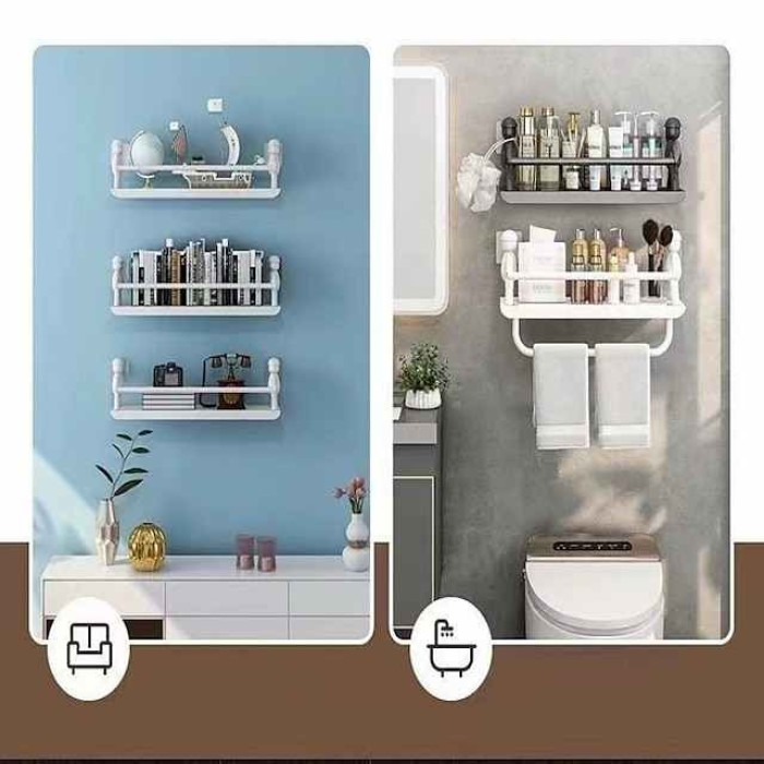 Non Punching Kitchen Small Person Wall Mounted Stainless Steel Storage Rack For Household Dormitory Cosmetics Desktop Kitchen Storage Rack