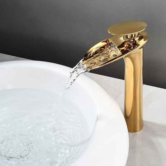 Bathroom Sink Faucet - Waterfall Electroplated / Painted Finishes Centerset Single Handle One HoleBath Taps