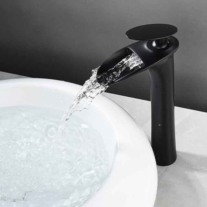 Bathroom Sink Faucet - Waterfall Electroplated / Painted Finishes Centerset Single Handle One HoleBath Taps