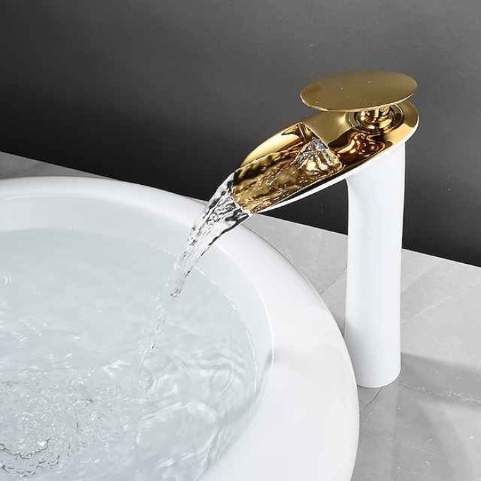 Bathroom Sink Faucet - Waterfall Electroplated / Painted Finishes Centerset Single Handle One HoleBath Taps