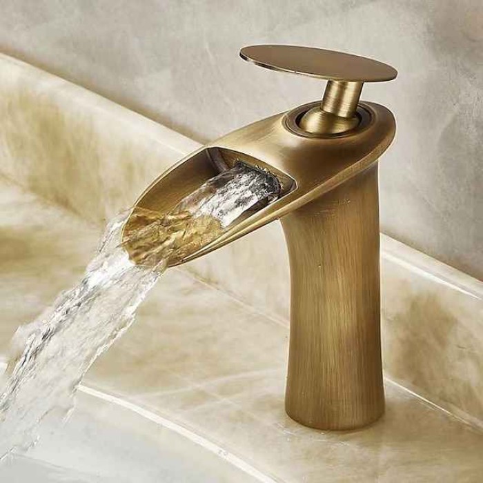 Bathroom Sink Faucet - Waterfall Electroplated / Painted Finishes Centerset Single Handle One HoleBath Taps