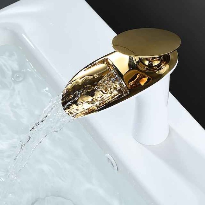 Bathroom Sink Faucet - Waterfall Electroplated / Painted Finishes Centerset Single Handle One HoleBath Taps