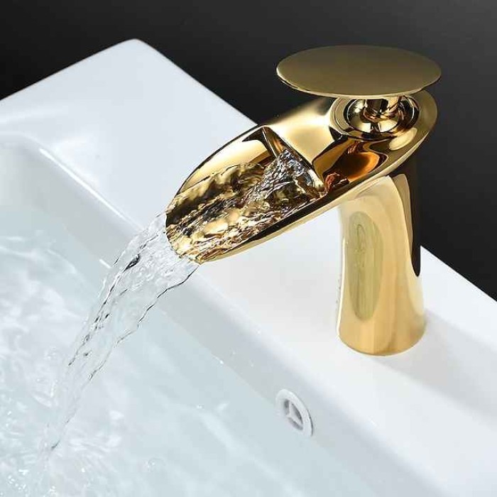 Bathroom Sink Faucet - Waterfall Electroplated / Painted Finishes Centerset Single Handle One HoleBath Taps