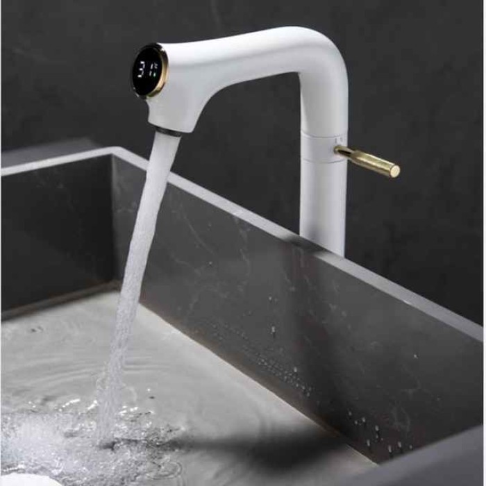 Bathroom Sink Faucet - Rotatable / LED / Classic Chrome / Brushed / Electroplated Centerset Single Handle One HoleBath Taps