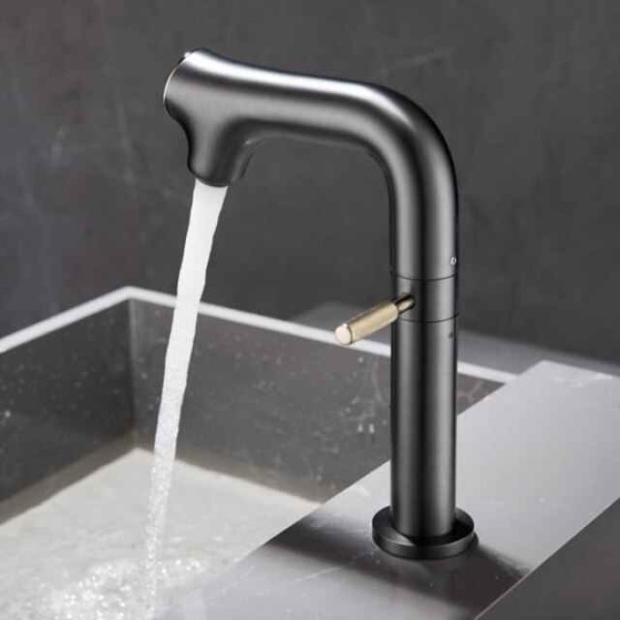 Bathroom Sink Faucet - Rotatable / LED / Classic Chrome / Brushed / Electroplated Centerset Single Handle One HoleBath Taps