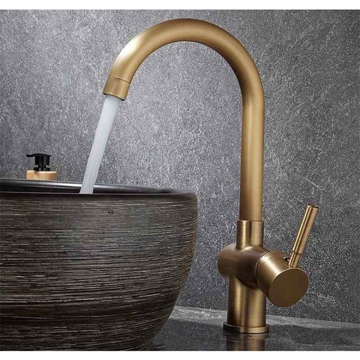 Bathroom Sink Faucet - Classic Antique Brass Centerset Single Handle One HoleBath Taps