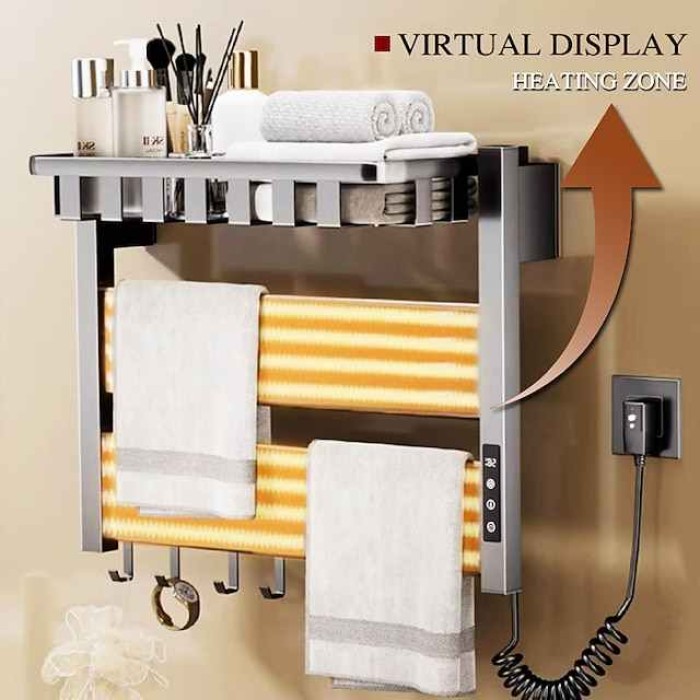 Wall Mounted Electric Towel Warmer with Timer & Temperature Multi-Level Adjustments Hardwired & Plug-in Fast Heating Adorable Contemporary Modern Aluminum 1PC