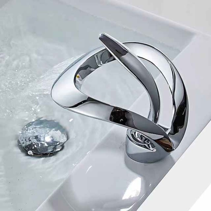 Bathroom Sink Faucet, Modern Waterfall Electroplated, Painted Finishes Mount Outside Single Handle One Hole Bath Taps