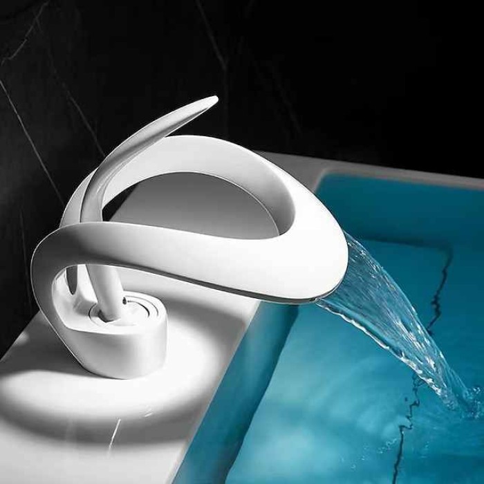 Bathroom Sink Faucet, Modern Waterfall Electroplated, Painted Finishes Mount Outside Single Handle One Hole Bath Taps