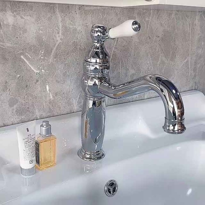 Classic Bathroom Sink Faucet in Electroplated Finishes, Widespread Single Handle Two Holes Bath Taps