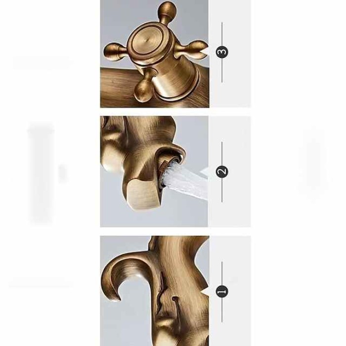 Bathroom Sink Faucet - Loong Style Dragon Shape Classic Mount Outside Single Handle One Hole Bath Taps in Antique Brass