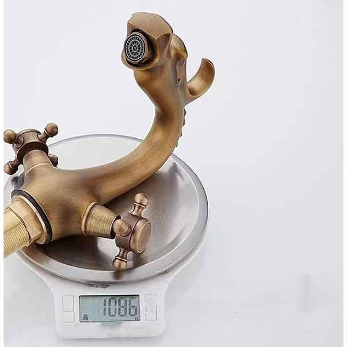 Bathroom Sink Faucet - Loong Style Dragon Shape Classic Mount Outside Single Handle One Hole Bath Taps in Antique Brass