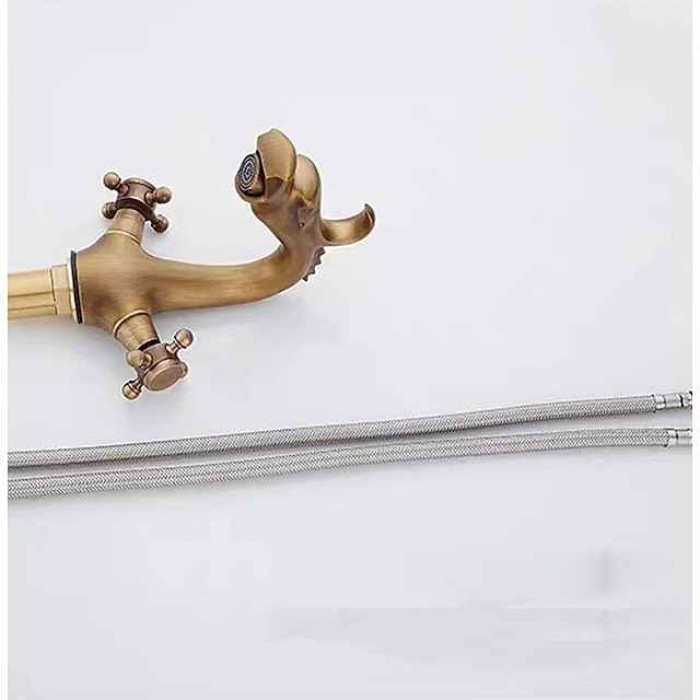 Bathroom Sink Faucet - Loong Style Dragon Shape Classic Mount Outside Single Handle One Hole Bath Taps in Antique Brass