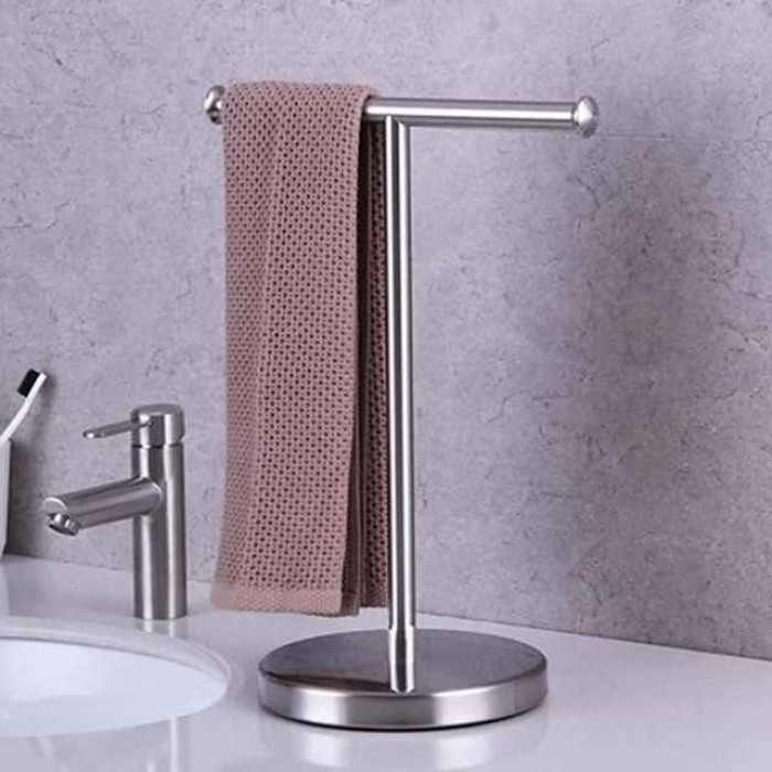 Standing Stainless Steel Towel Rack Bathroom Double-Pole Towel Bar Desktop Toilet Paper Rack Bathroom Accessories