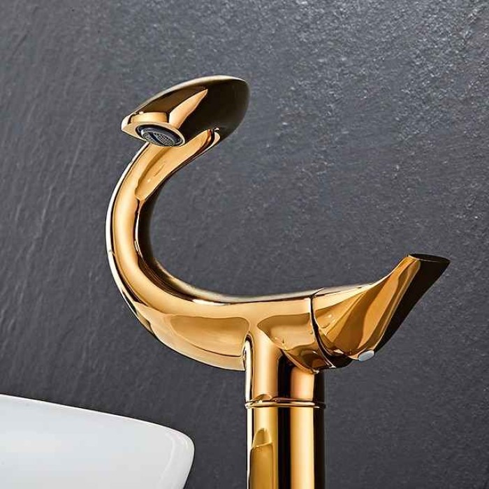 Classic Bathroom Sink Faucet, Center-set Single Handle One Hole Tall Vessel Bath Taps in Electroplated Finishes