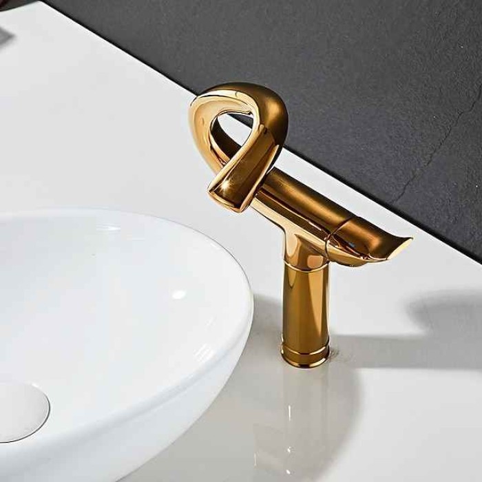 Classic Bathroom Sink Faucet, Center-set Single Handle One Hole Tall Vessel Bath Taps in Electroplated Finishes