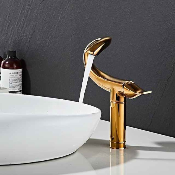 Classic Bathroom Sink Faucet, Center-set Single Handle One Hole Tall Vessel Bath Taps in Electroplated Finishes