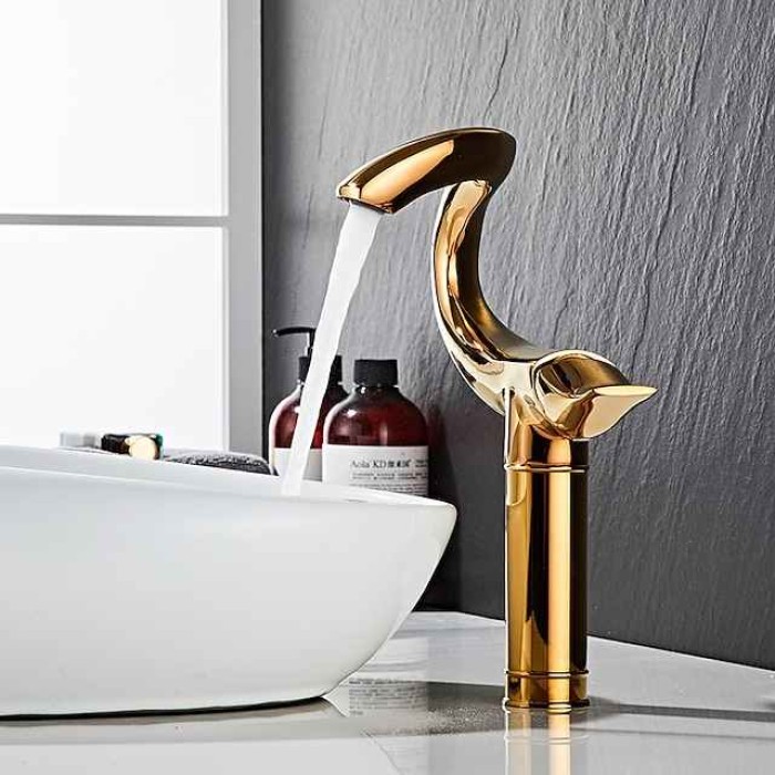 Classic Bathroom Sink Faucet, Center-set Single Handle One Hole Tall Vessel Bath Taps in Electroplated Finishes