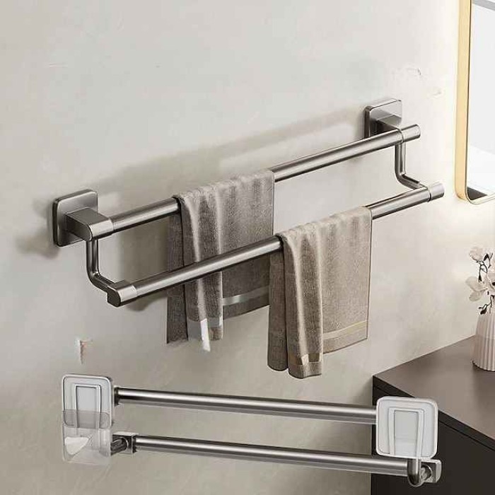 1pc Double Rod Towel Bar, Shower Towel Rack For Bathroom, Wall Mounted Towel Holder, Bathroom Slippers rack, Suitable For Towel Slippers And Other Storage