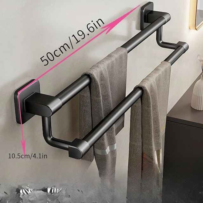 1pc Double Rod Towel Bar, Shower Towel Rack For Bathroom, Wall Mounted Towel Holder, Bathroom Slippers rack, Suitable For Towel Slippers And Other Storage