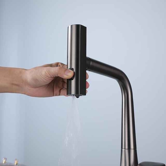 Pull-Out Kitchen faucet with LED Temperature Digital Display, Single Handle One Hole Center-set Modern Contemporary Kitchen Taps