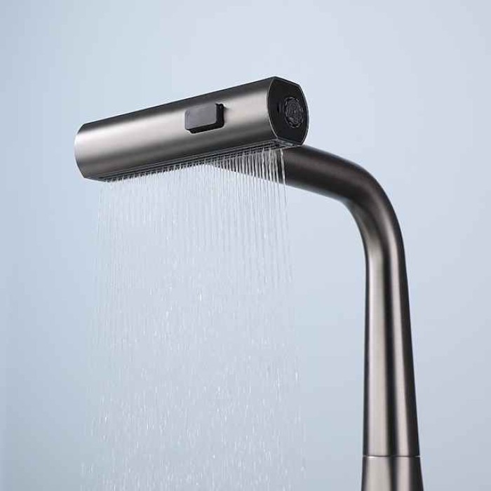 Pull-Out Kitchen faucet with LED Temperature Digital Display, Single Handle One Hole Center-set Modern Contemporary Kitchen Taps