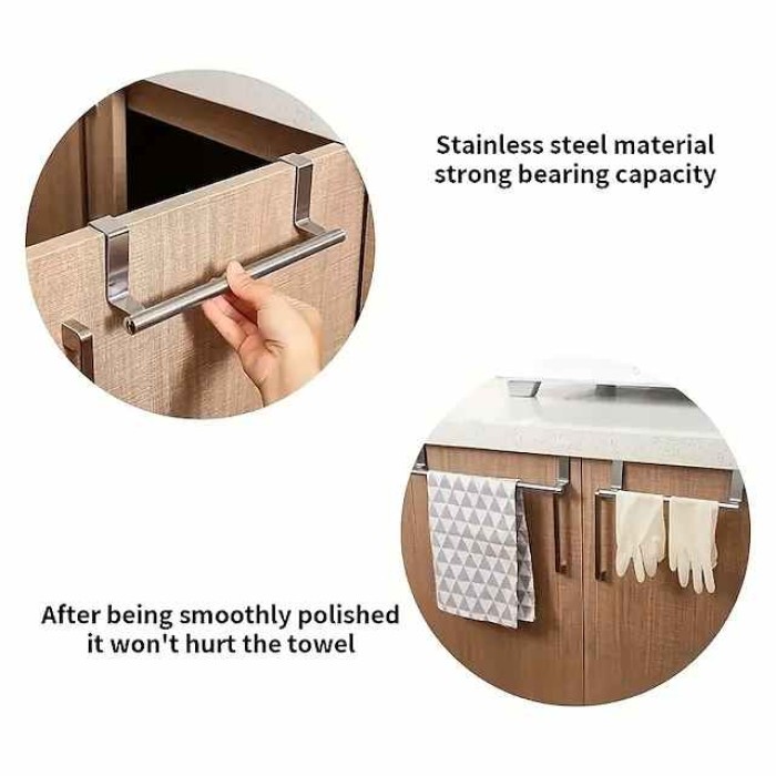 1PC Stainless Steel Towel Rack for Bathroom and Kitchen-curved DoorStorage with Hanging Shelf-home Organizer and Accessory