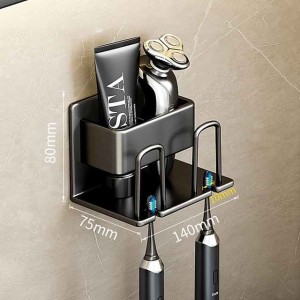 Black Gold Toothbrush Rack Bathroom Toilet Non Perforated Wall Mounted Electric Mouthwash Cup Brush Cup Wall Mounted Space Aluminum Storage Rack