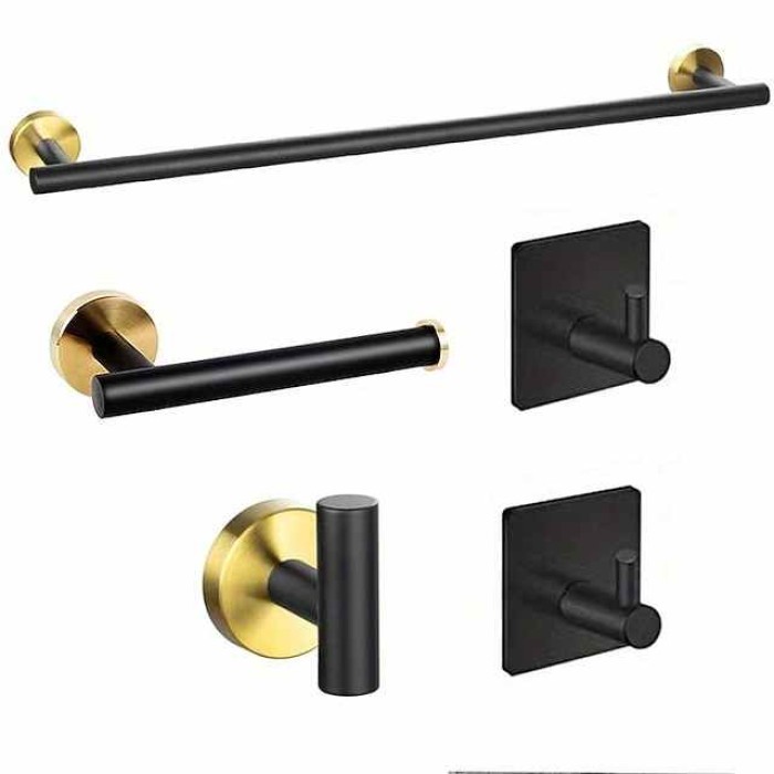 5/7pcs Stylish and Durable Stainless Steel Bathroom Hardware Set with Wall Mounted Towel Bar, Towel Ring, Toilet Paper Holder, and Towel Hooks - Enhance Your Bathroom Decor