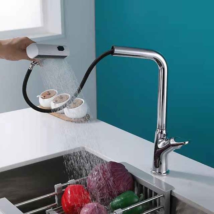 Waterfall Kitchen faucet, 3 in 1 Multi-functional Single Handle One Hole Pull-out Standard Spout Centerset Kitchen Taps