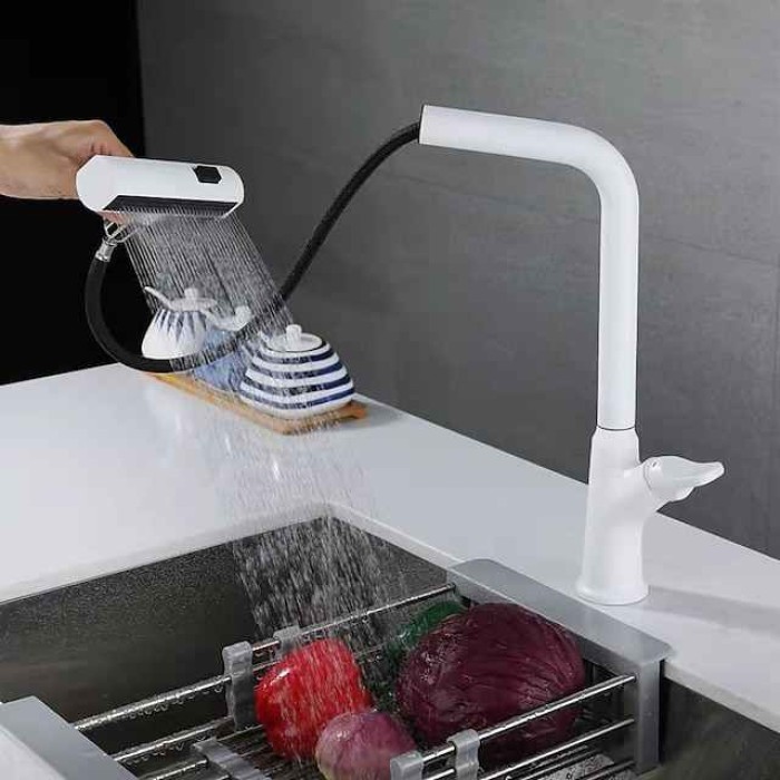 Waterfall Kitchen faucet, 3 in 1 Multi-functional Single Handle One Hole Pull-out Standard Spout Centerset Kitchen Taps