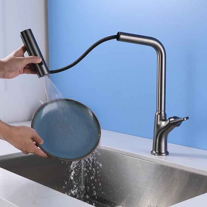 Waterfall Kitchen faucet, 3 in 1 Multi-functional Single Handle One Hole Pull-out Standard Spout Centerset Kitchen Taps