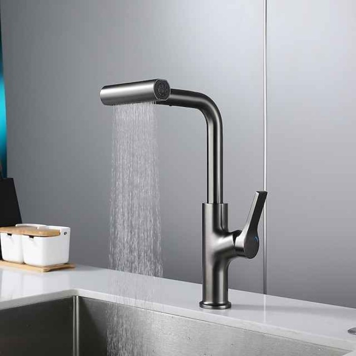 Waterfall Kitchen Faucet, Single Handle One Hole Pull-out Standard Spout Centerset Kitchen Taps