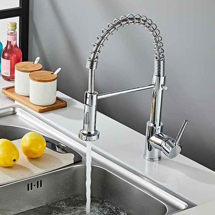 Kitchen Sink Mixer Faucet with Pull Out Spray, Single Handle One Hole Painted Finishes Pull-out Center-set Modern Contemporary Kitchen Taps