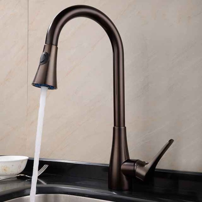 Single Handle Kitchen Faucet,Black One Hole Pull-out Standard Spout or Spray Type Standard Spout Oil-rubbed Bronze Kitchen Faucet with Cold and Hot Switch