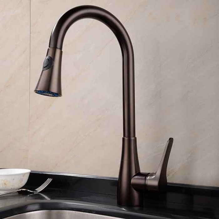 Single Handle Kitchen Faucet,Black One Hole Pull-out Standard Spout or Spray Type Standard Spout Oil-rubbed Bronze Kitchen Faucet with Cold and Hot Switch