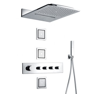 Wall mount waterfall rain shower system with body sprays & hand shower <span>14512</span>